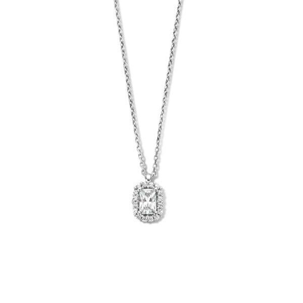 collier zirkonia 41 + 4 cm halo zilver gerhodineerd