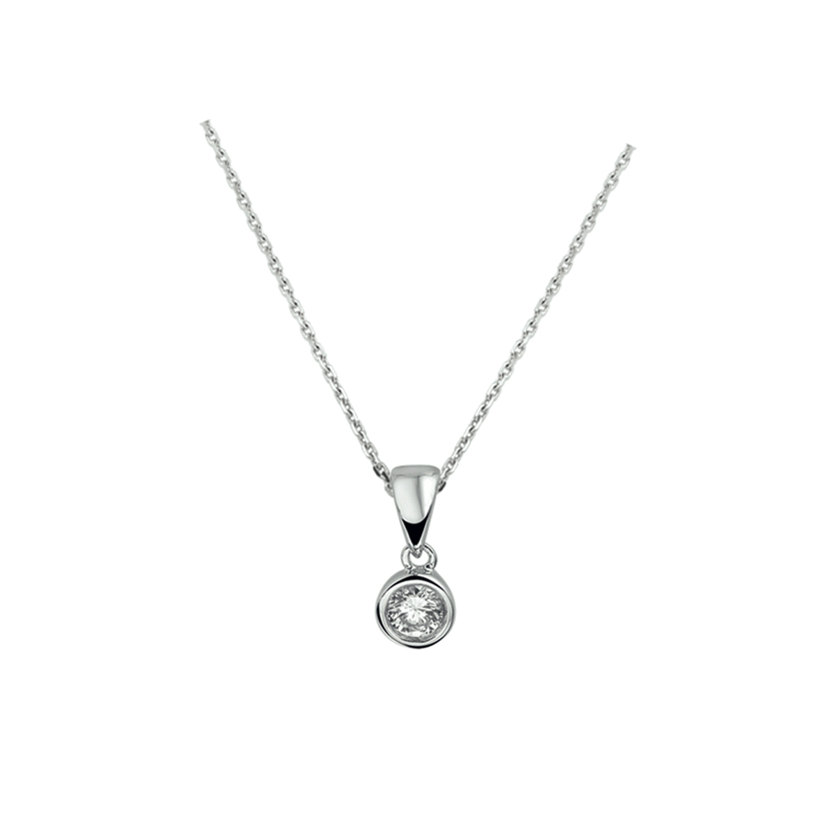 collier zirkonia 41 + 4 cm zilver gerhodineerd