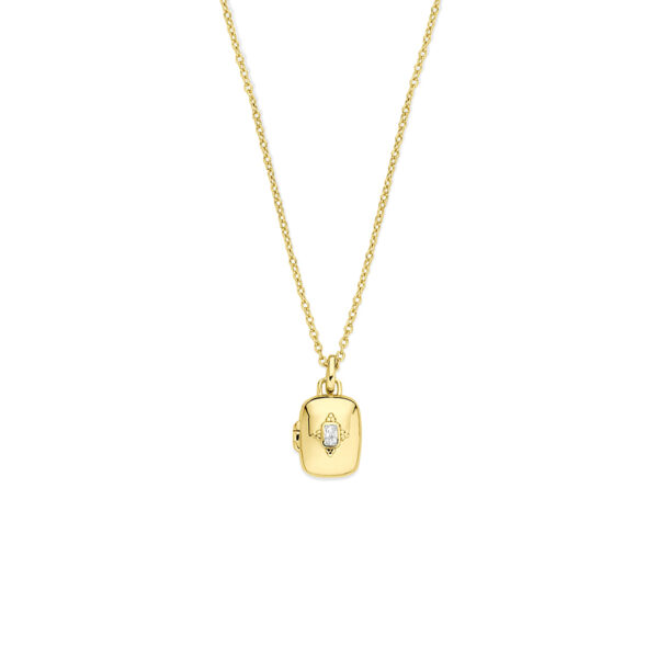 collier zirkonia en medaillon 42 + 3 cm 3 micron zilver verguld (geel)