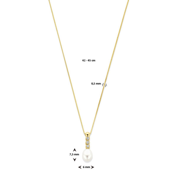 collier zirkonia en parel 42 - 45 cm 14K geelgoud - Afbeelding 4
