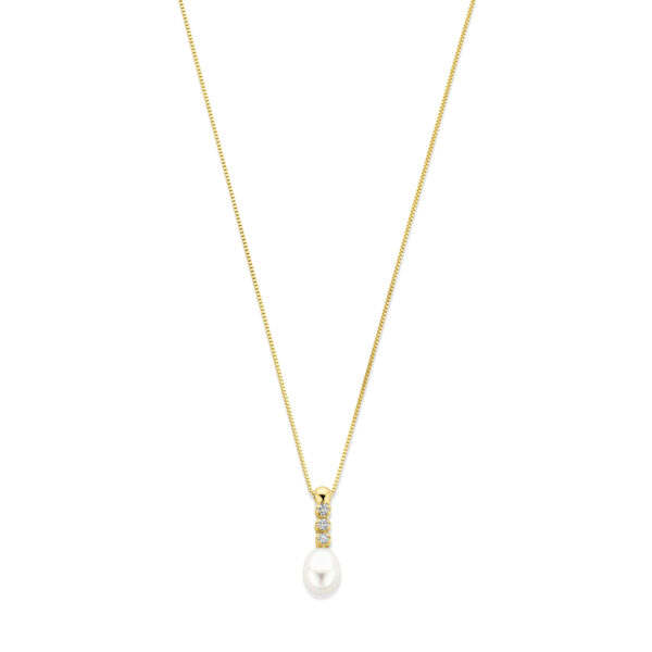 collier zirkonia en parel 42 - 45 cm 14K geelgoud