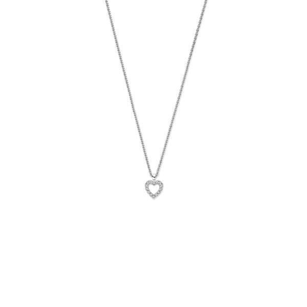 collier zirkonia hartje 41 - 43 - 45 cm zilver gerhodineerd