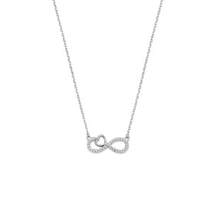 collier zirkonia infinity en hartje 41 - 43 - 45 cm zilver gerhodineerd