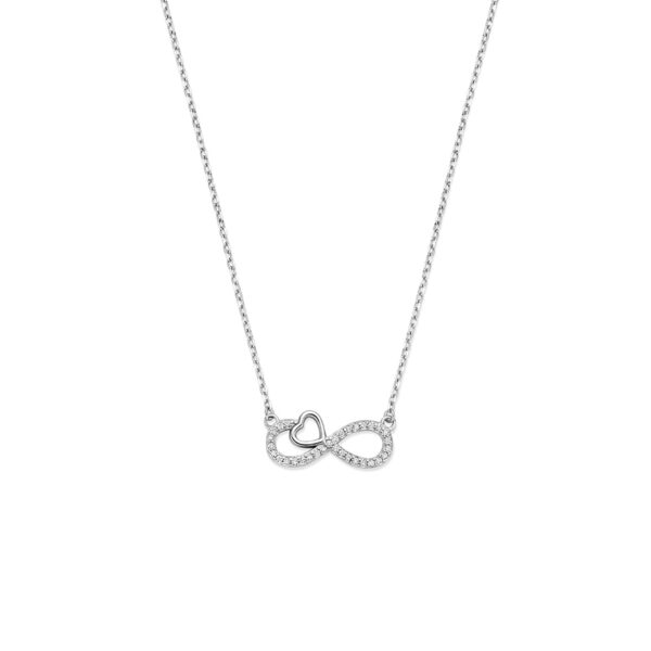 collier zirkonia infinity en hartje 41 - 43 - 45 cm zilver gerhodineerd
