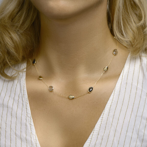 collier zwart rutiel en onyx 42 - 45 cm 14K geelgoud - Afbeelding 2