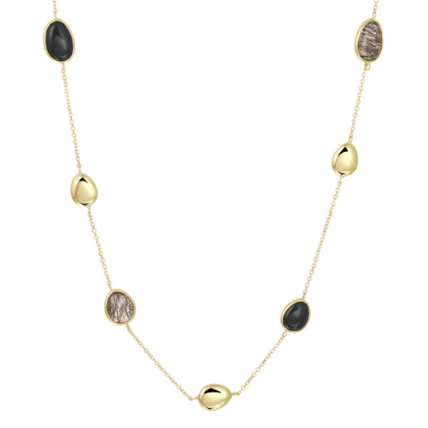 collier zwart rutiel en onyx 42 - 45 cm 14K geelgoud - Afbeelding 3