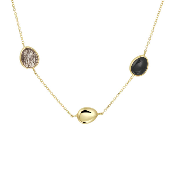 collier zwart rutiel en onyx 42 - 45 cm 14K geelgoud