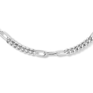 combi-collier gourmette en paperclip ronde buis 6,8 mm 45 cm zilver gerhodineerd