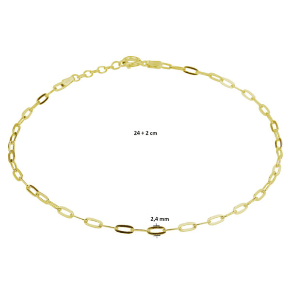 enkelbandje anker 2,4 mm 24 + 2 cm 3 micron zilver verguld (geel) - Afbeelding 3