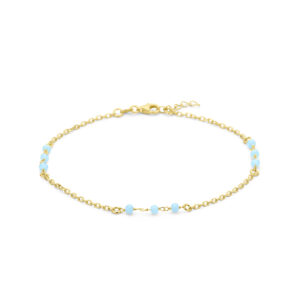 enkelbandje blauw kristal bolletjes 24 + 2 cm 3 micron zilver verguld (geel)