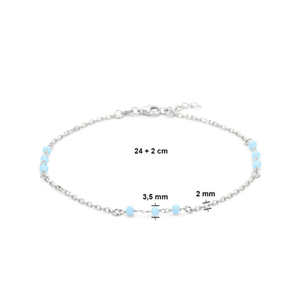 enkelbandje blauw kristal bolletjes 24 + 2 cm zilver gerhodineerd - Afbeelding 3