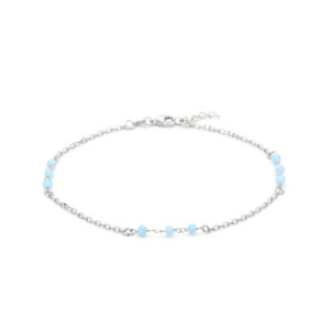 enkelbandje blauw kristal bolletjes 24 + 2 cm zilver gerhodineerd
