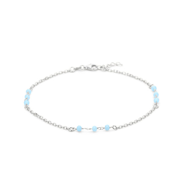 enkelbandje blauw kristal bolletjes 24 + 2 cm zilver gerhodineerd