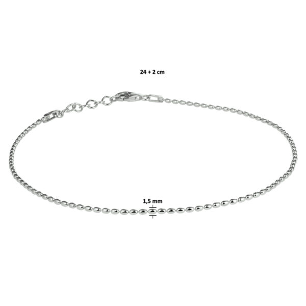 enkelbandje bolletjes 1,5 mm 24 + 2 cm zilver gerhodineerd - Afbeelding 2