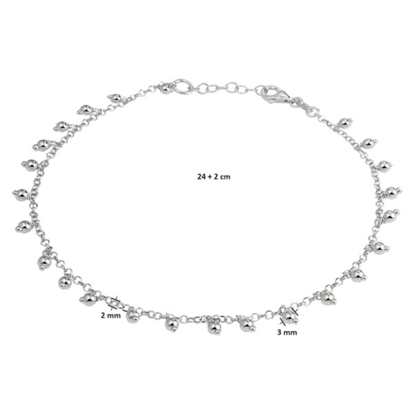 enkelbandje bolletjes 2,0 mm 24 + 2 cm zilver gerhodineerd - Afbeelding 3