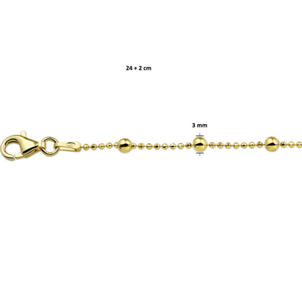 enkelbandje bolletjes 24 + 2 cm 3 micron zilver verguld (geel) - Afbeelding 2
