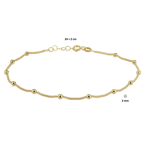 enkelbandje bolletjes 3,0 mm 24 + 2 cm 3 micron zilver verguld (geel) - Afbeelding 3