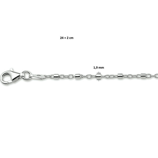 enkelbandje buisjes 24 + 2 cm zilver gerhodineerd - Afbeelding 2