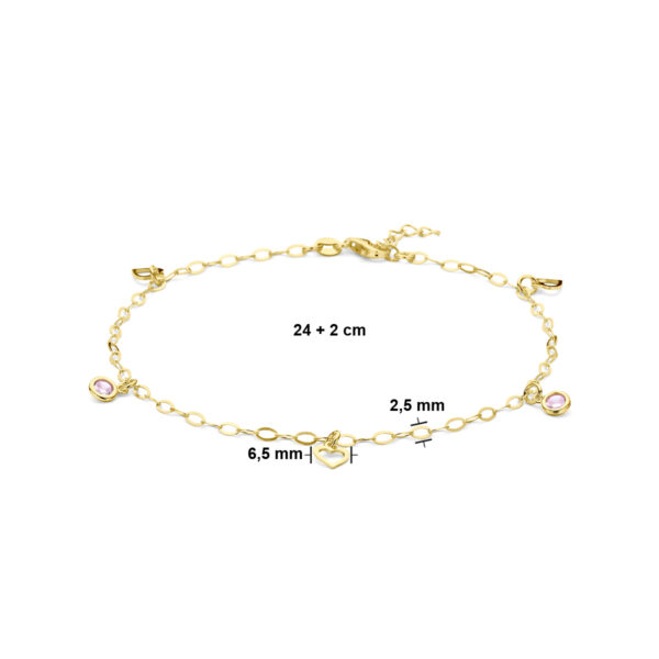 enkelbandje hart en roze zirkonia 24 + 2 cm 3 micron zilver verguld (geel) - Afbeelding 3