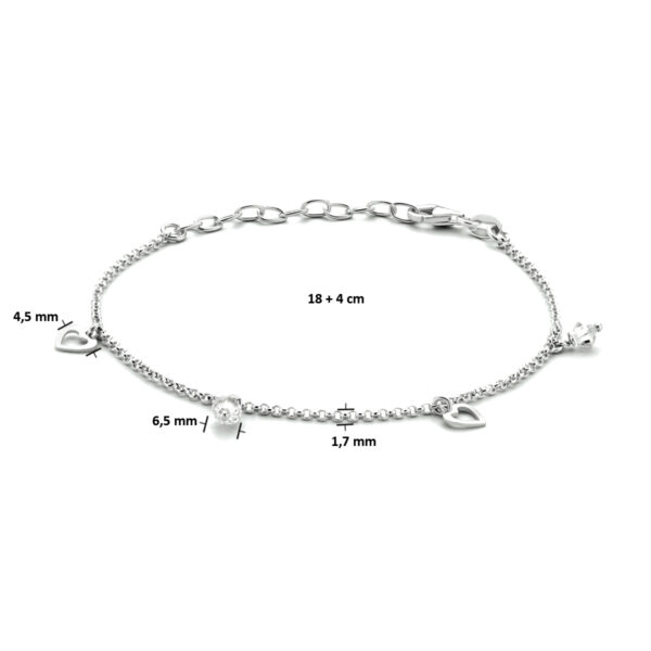 enkelbandje hartjes 18 + 4 cm zilver gerhodineerd - Afbeelding 2