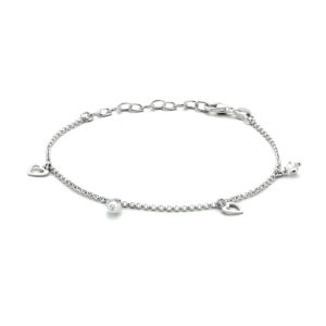 enkelbandje hartjes 18 + 4 cm zilver gerhodineerd