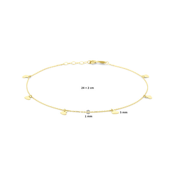 enkelbandje hartjes 24 + 2 cm 14K geelgoud - Afbeelding 3