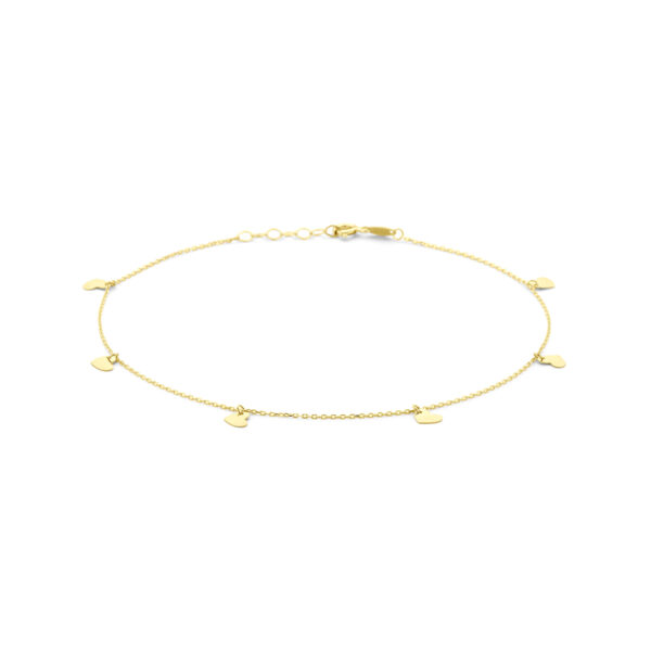 enkelbandje hartjes 24 + 2 cm 14K geelgoud