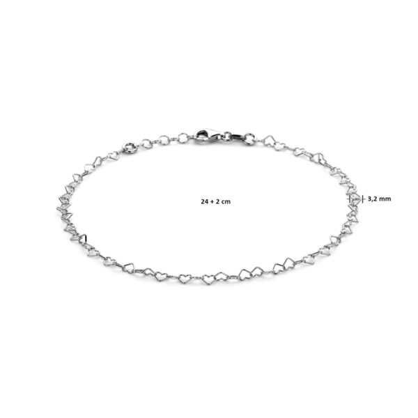 enkelbandje hartjes 24 + 2 cm zilver gerhodineerd - Afbeelding 2