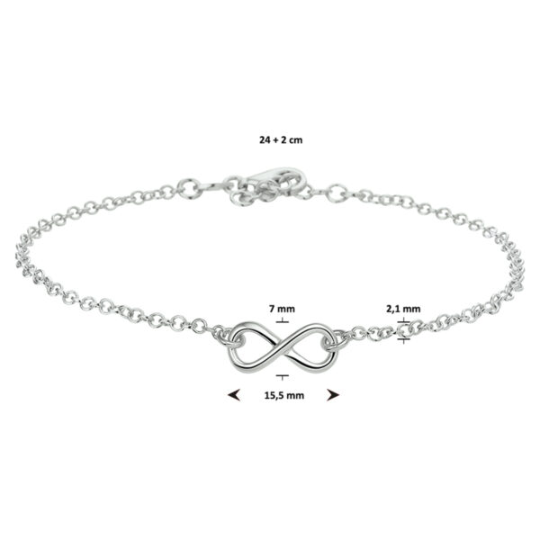 enkelbandje infinity 24 + 2 cm zilver gerhodineerd - Afbeelding 2