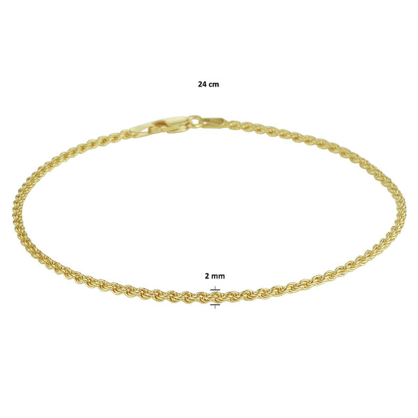 enkelbandje koord 2 mm 24 cm 3 micron zilver verguld (geel) - Afbeelding 2