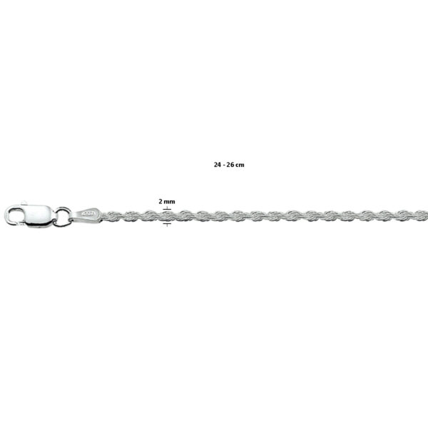 enkelbandje koord 2,0 mm 24 - 26 cm zilver gerhodineerd - Afbeelding 3