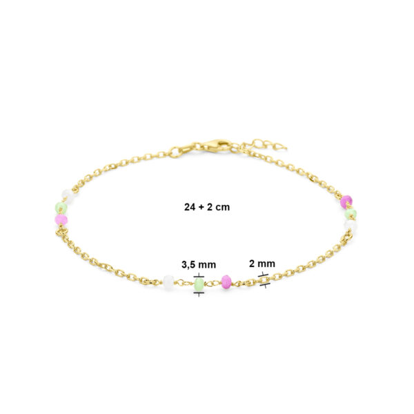 enkelbandje meerdere kleuren kristal bolletjes 24 + 2 cm 3 micron zilver verguld (geel) - Afbeelding 3