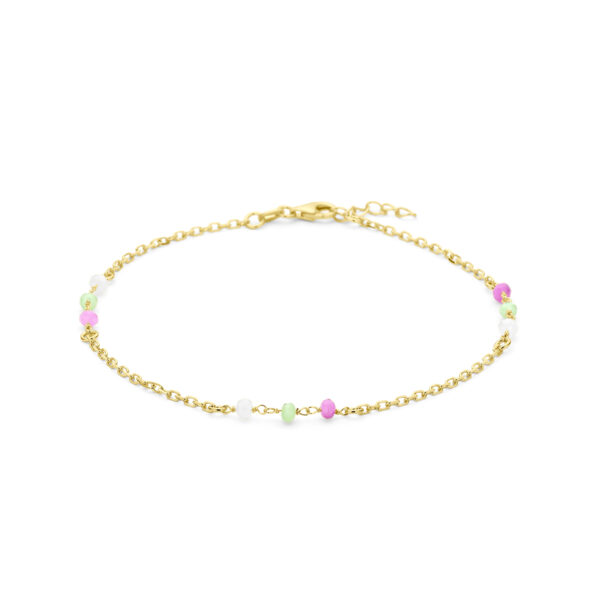 enkelbandje meerdere kleuren kristal bolletjes 24 + 2 cm 3 micron zilver verguld (geel)