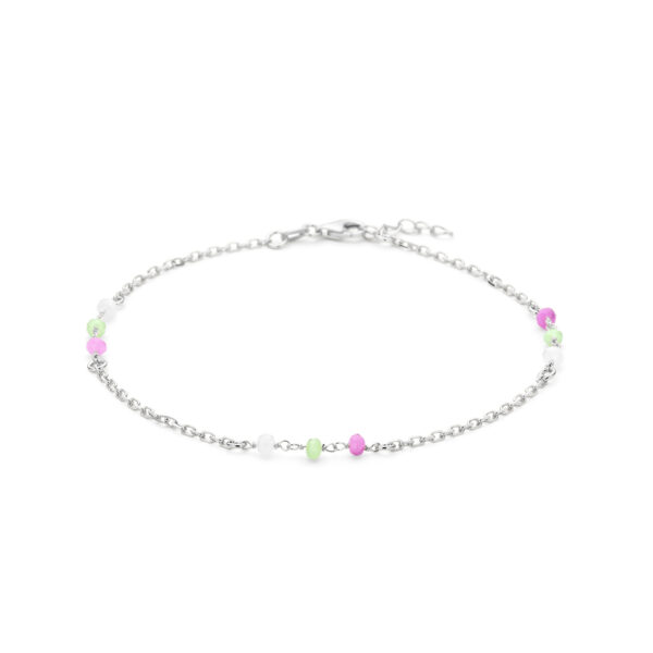 enkelbandje meerdere kleuren kristal bolletjes 24 + 2 cm zilver gerhodineerd