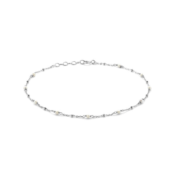 enkelbandje parel 24 + 2 cm zilver gerhodineerd