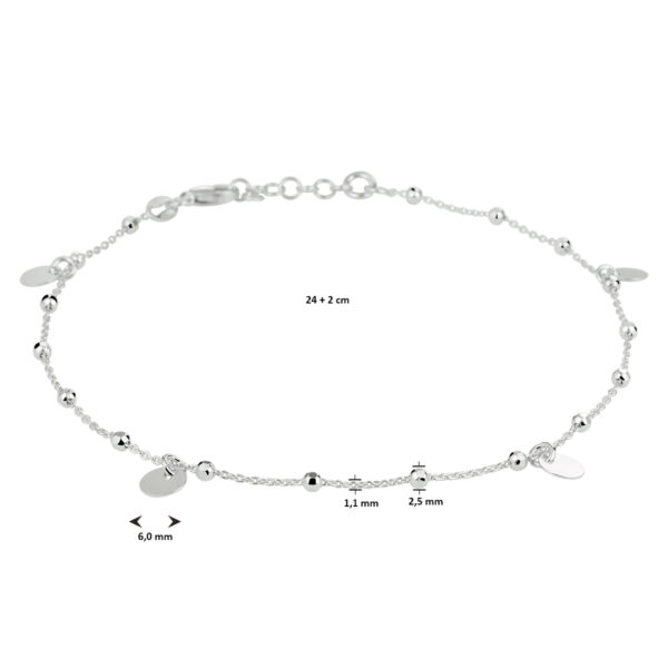 enkelbandje rondjes 24 + 2 cm zilver gerhodineerd - Afbeelding 3