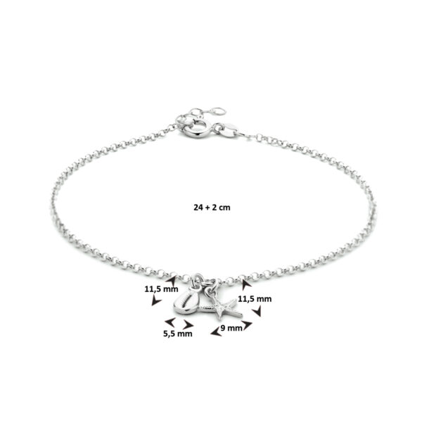 enkelbandje schelp en zeester 24 + 2 cm zilver gerhodineerd - Afbeelding 3