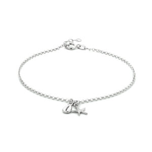 enkelbandje schelp en zeester 24 + 2 cm zilver gerhodineerd