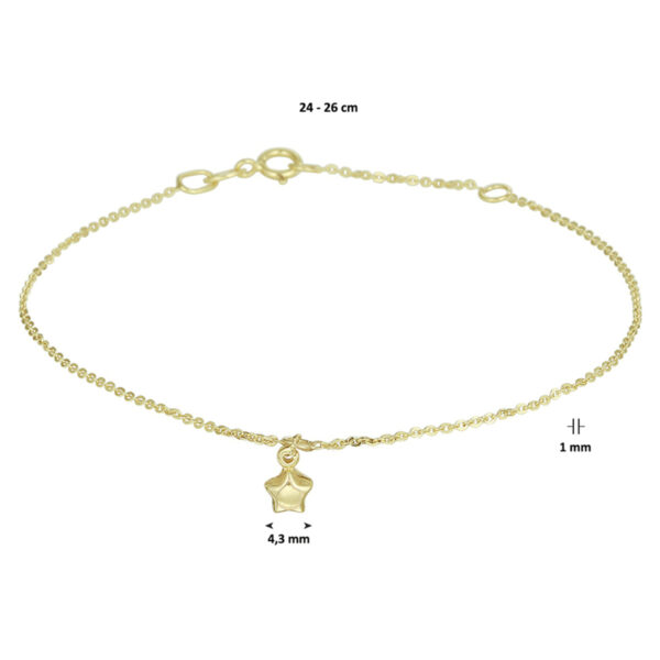 enkelbandje ster 1,0 mm 24 - 26 cm 14K geelgoud - Afbeelding 3