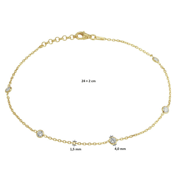 enkelbandje zirkonia 24 + 2 cm 3 micron zilver verguld (geel) - Afbeelding 3