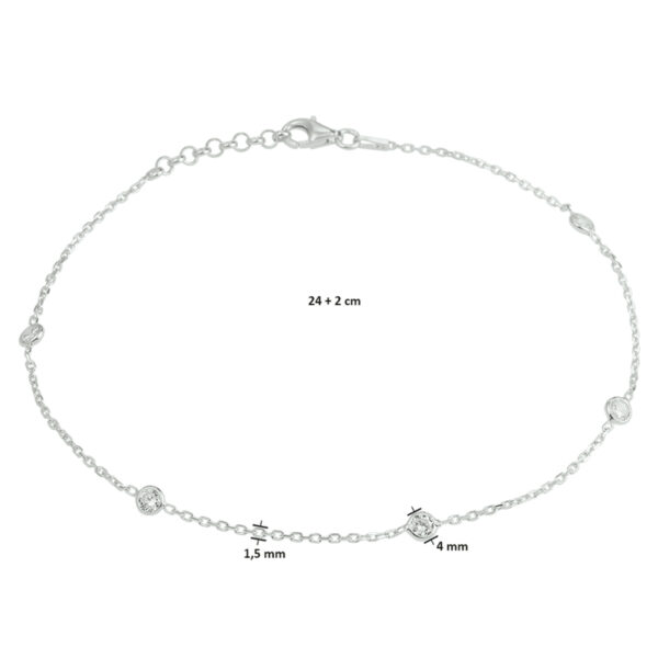 enkelbandje zirkonia 24 + 2 cm zilver gerhodineerd - Afbeelding 3