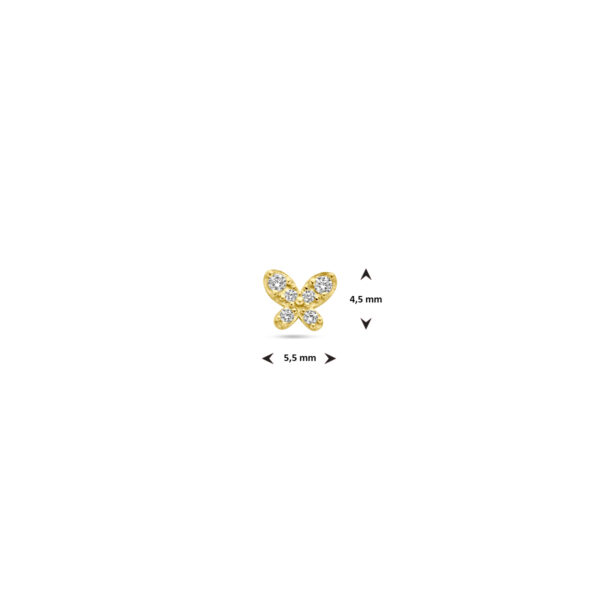 flat back piercing vlinder zirkonia 4,5 mm 14K geelgoud - Afbeelding 4