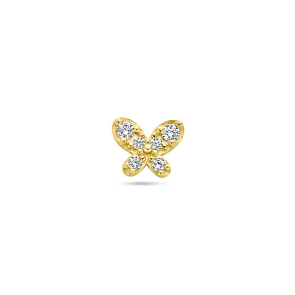 flat back piercing vlinder zirkonia 4,5 mm 14K geelgoud