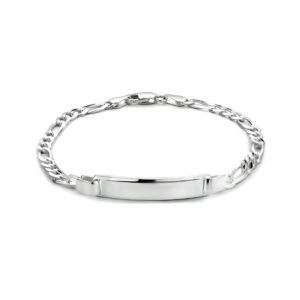 graveerarmband figaro plaat 6,0 mm 19 cm zilver wit