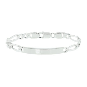 graveerarmband figaro plaat 6,3 mm 19 cm zilver wit