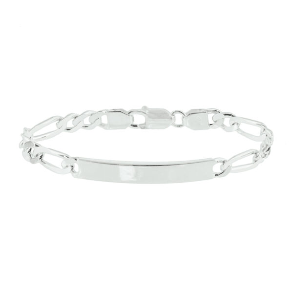 graveerarmband figaro plaat 6,3 mm 19 cm zilver wit