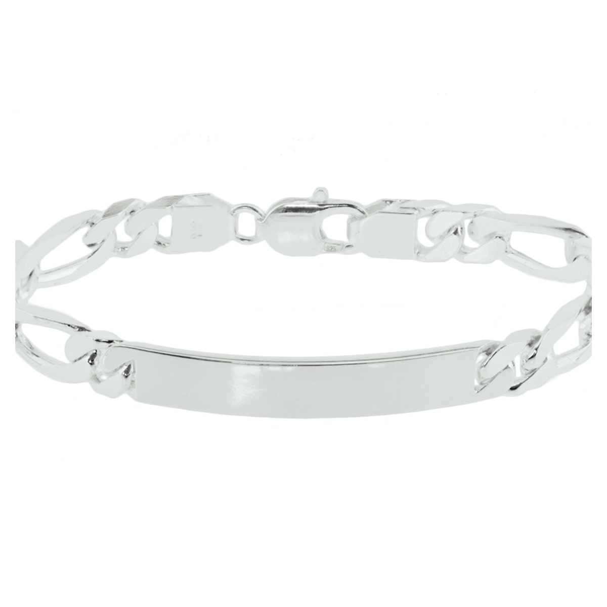 graveerarmband figaro plaat 8 mm 20 cm zilver gerhodineerd