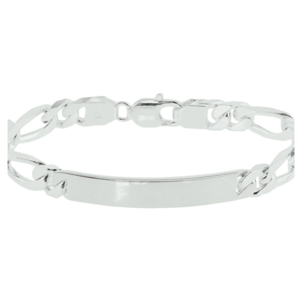graveerarmband figaro plaat 8 mm 20 cm zilver gerhodineerd