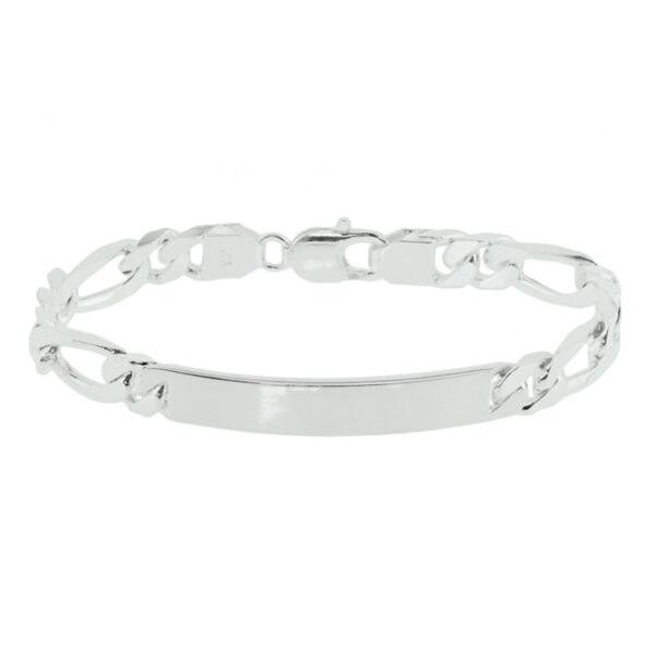 graveerarmband figaro plaat 8 mm 20 cm zilver gerhodineerd