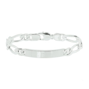 graveerarmband figaro plaat 8 mm 21 cm zilver wit